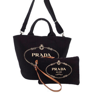Prada Canapa Logo Print Canvas Tote Bag 2way Black